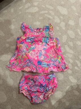 Lilly Pulitzer Hot Pink Floral Ruffle Tank & Bloomers Set